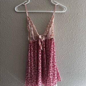 Pink Heart Print Lace Chemise
